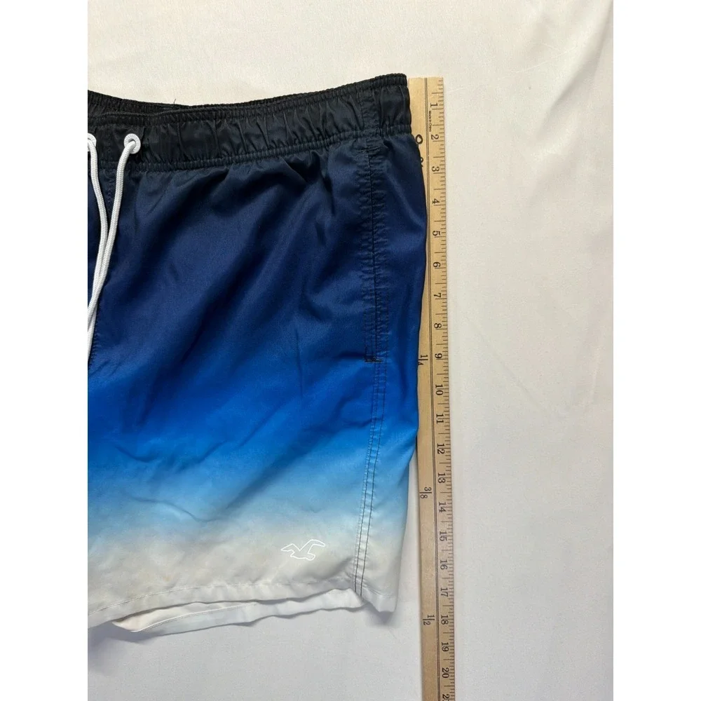 Hollister California Ombre Swim Trunks Shorts Men XL Blue White Drawstring Waist